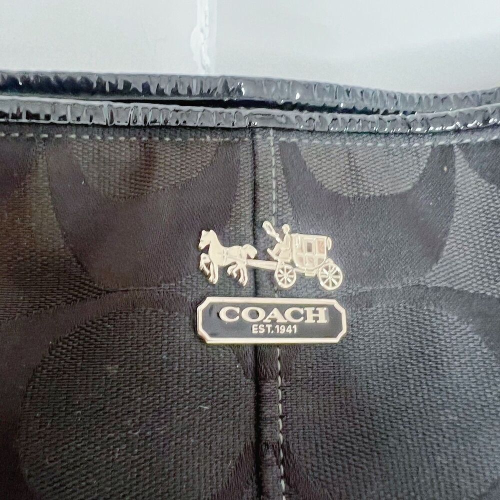 Coach Katarina Black Signature Monogram Hobo Bag Patent Leather Shoulder Bag - Picture 7 of 10
